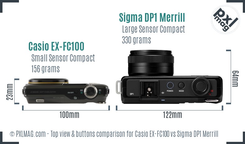 Casio EX-FC100 vs Sigma DP1 Merrill top view buttons comparison