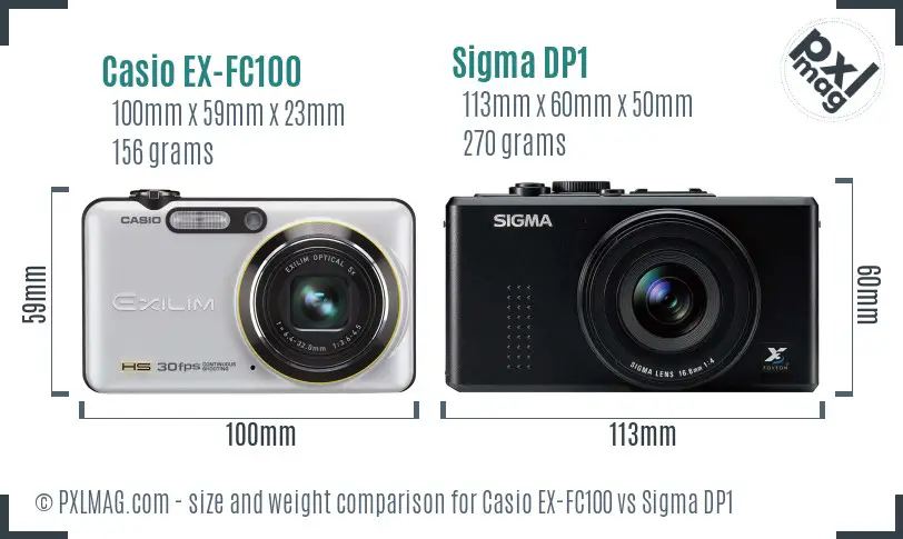 Casio EX-FC100 vs Sigma DP1 size comparison