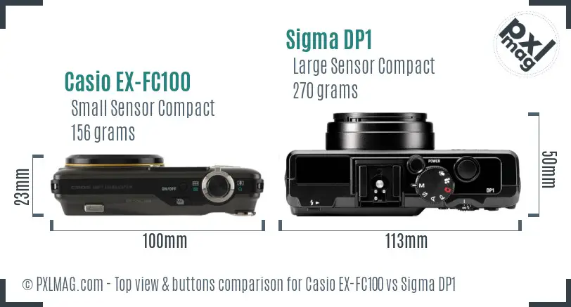 Casio EX-FC100 vs Sigma DP1 top view buttons comparison