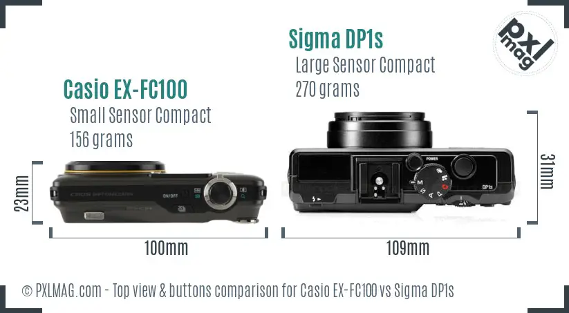 Casio EX-FC100 vs Sigma DP1s top view buttons comparison