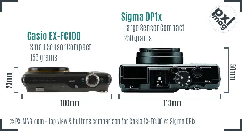 Casio EX-FC100 vs Sigma DP1x top view buttons comparison