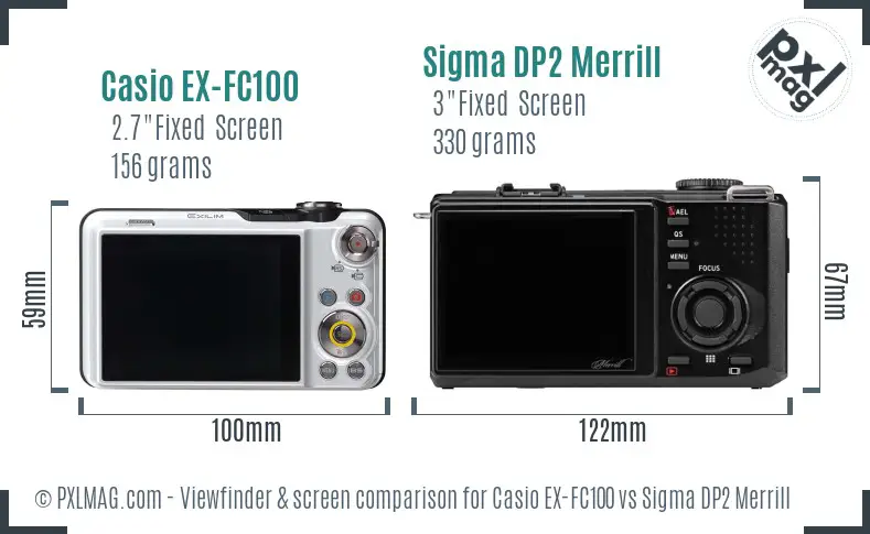 Casio EX-FC100 vs Sigma DP2 Merrill Screen and Viewfinder comparison