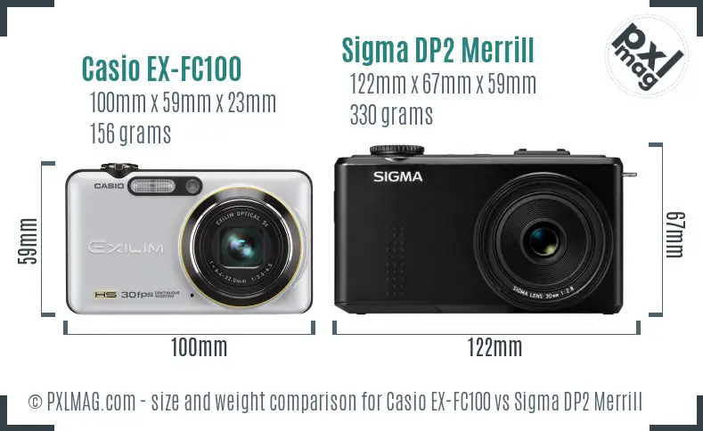 Casio EX-FC100 vs Sigma DP2 Merrill size comparison