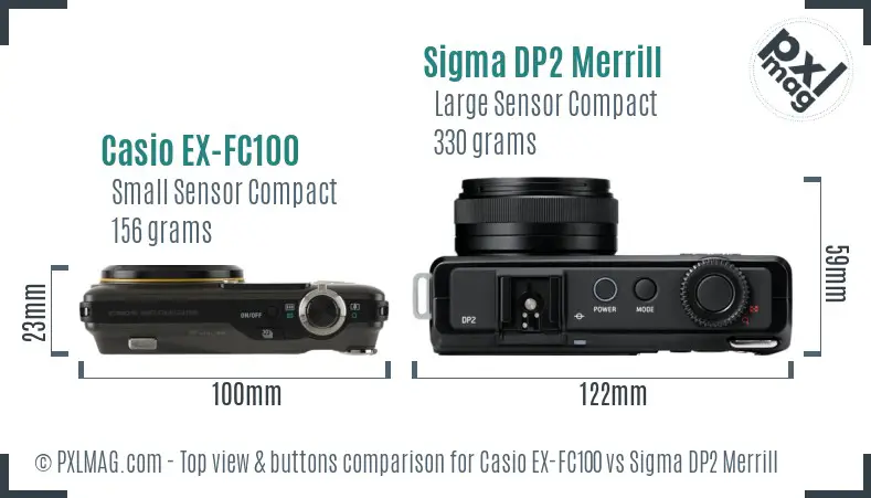Casio EX-FC100 vs Sigma DP2 Merrill top view buttons comparison
