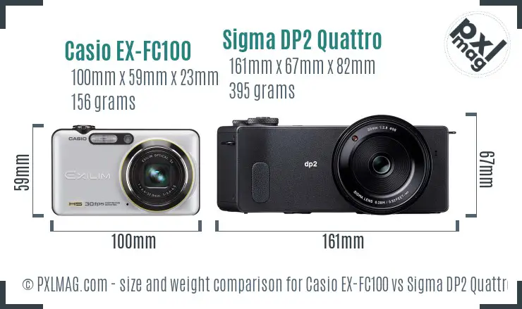 Casio EX-FC100 vs Sigma DP2 Quattro size comparison