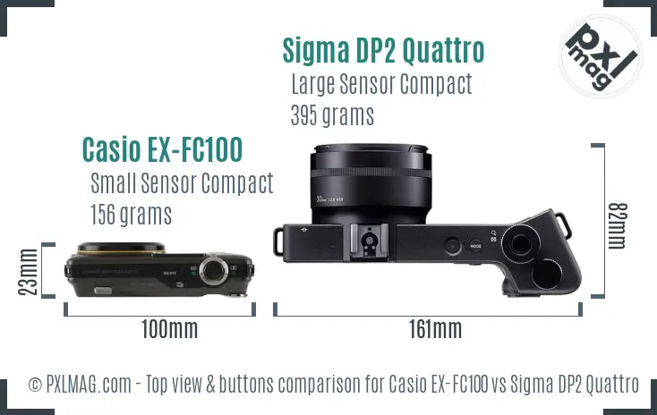 Casio EX-FC100 vs Sigma DP2 Quattro top view buttons comparison