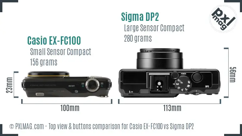 Casio EX-FC100 vs Sigma DP2 top view buttons comparison