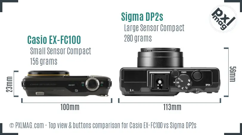 Casio EX-FC100 vs Sigma DP2s top view buttons comparison