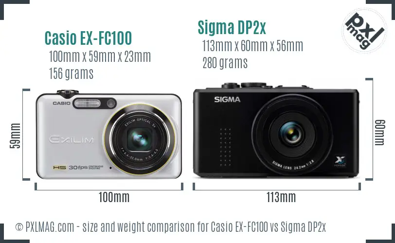 Casio EX-FC100 vs Sigma DP2x size comparison