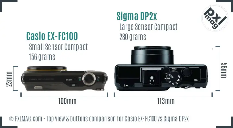 Casio EX-FC100 vs Sigma DP2x top view buttons comparison