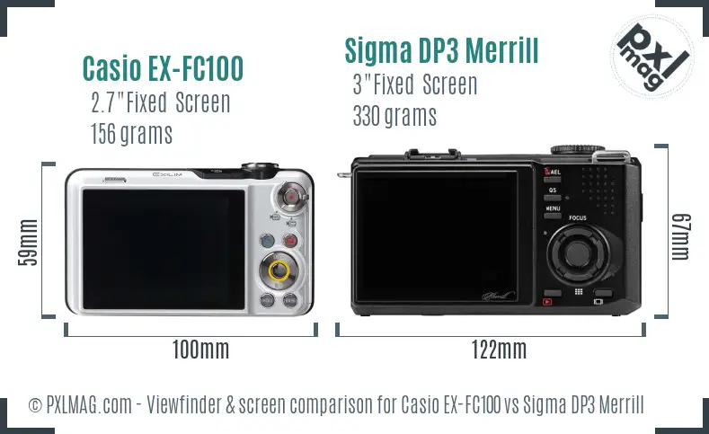 Casio EX-FC100 vs Sigma DP3 Merrill Screen and Viewfinder comparison