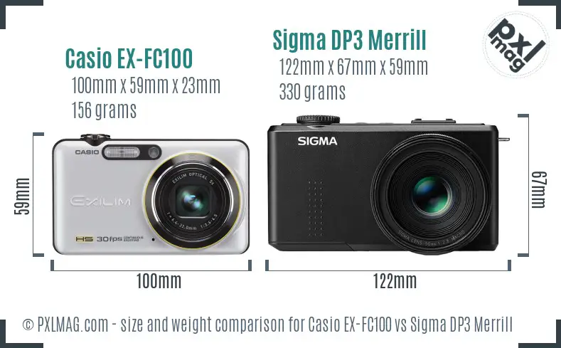 Casio EX-FC100 vs Sigma DP3 Merrill size comparison