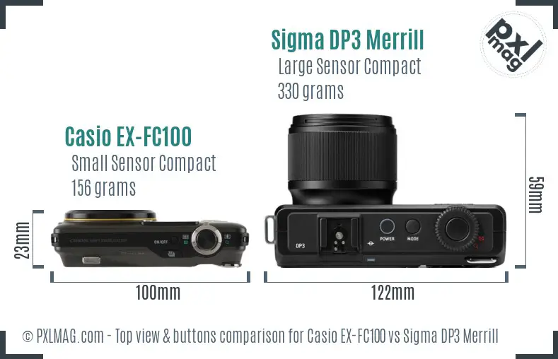 Casio EX-FC100 vs Sigma DP3 Merrill top view buttons comparison