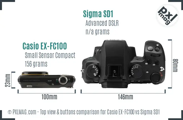Casio EX-FC100 vs Sigma SD1 top view buttons comparison