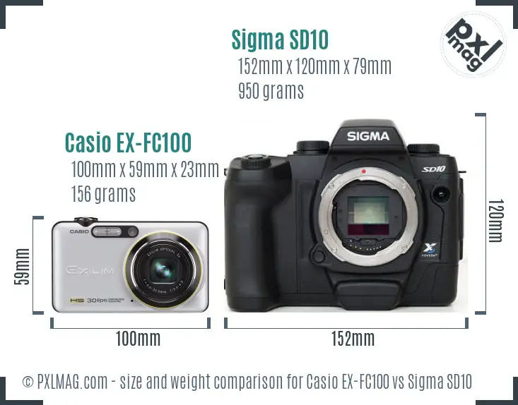 Casio EX-FC100 vs Sigma SD10 size comparison