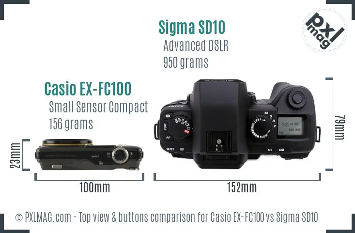 Casio EX-FC100 vs Sigma SD10 top view buttons comparison