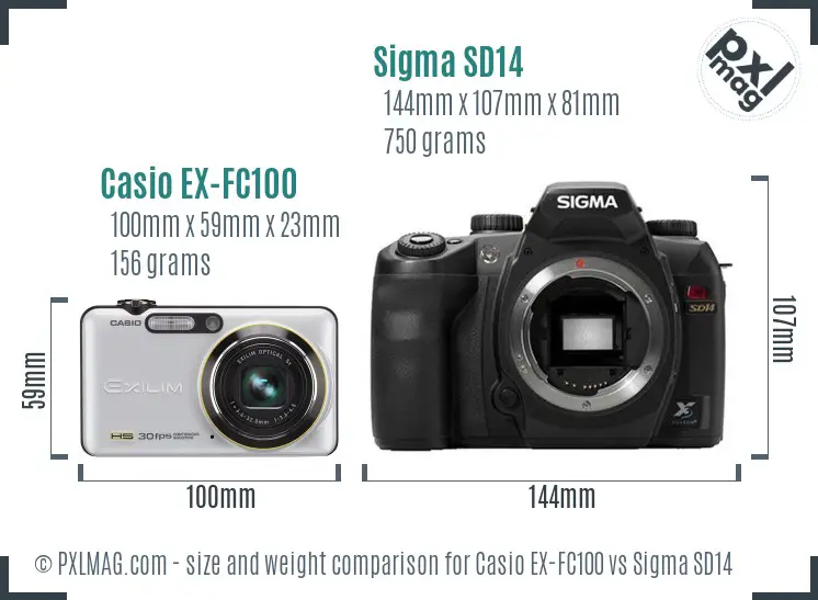 Casio EX-FC100 vs Sigma SD14 size comparison