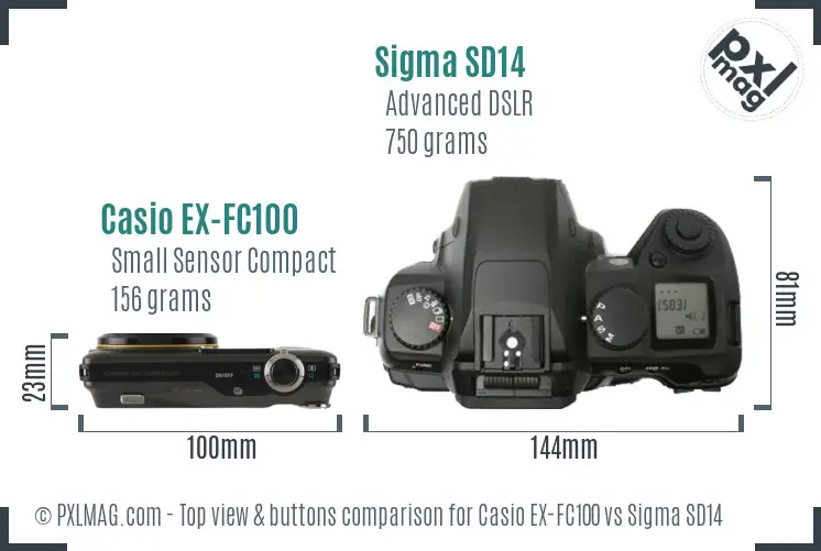 Casio EX-FC100 vs Sigma SD14 top view buttons comparison