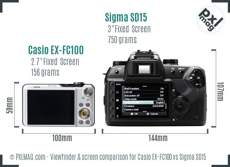 Casio EX-FC100 vs Sigma SD15 Screen and Viewfinder comparison