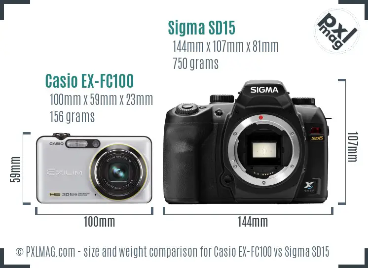 Casio EX-FC100 vs Sigma SD15 size comparison