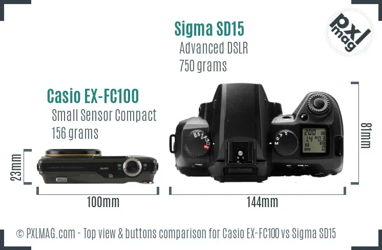 Casio EX-FC100 vs Sigma SD15 top view buttons comparison