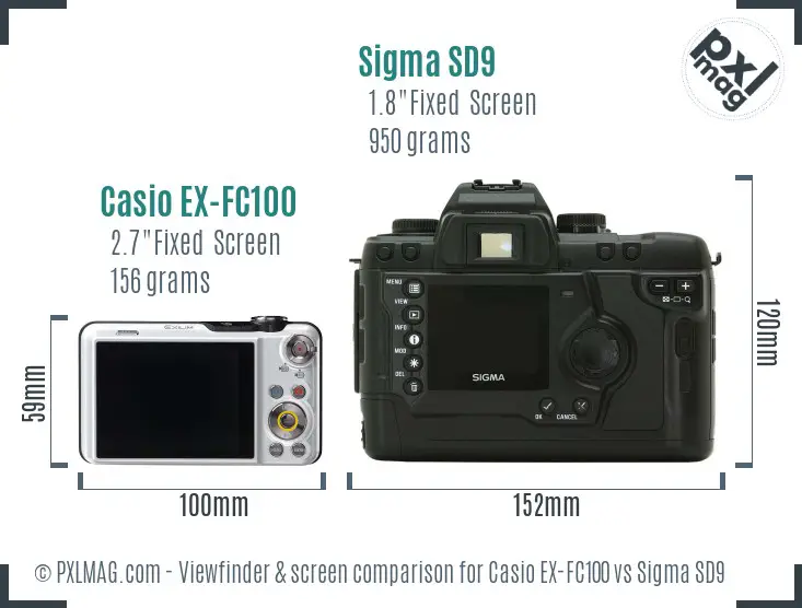 Casio EX-FC100 vs Sigma SD9 Screen and Viewfinder comparison