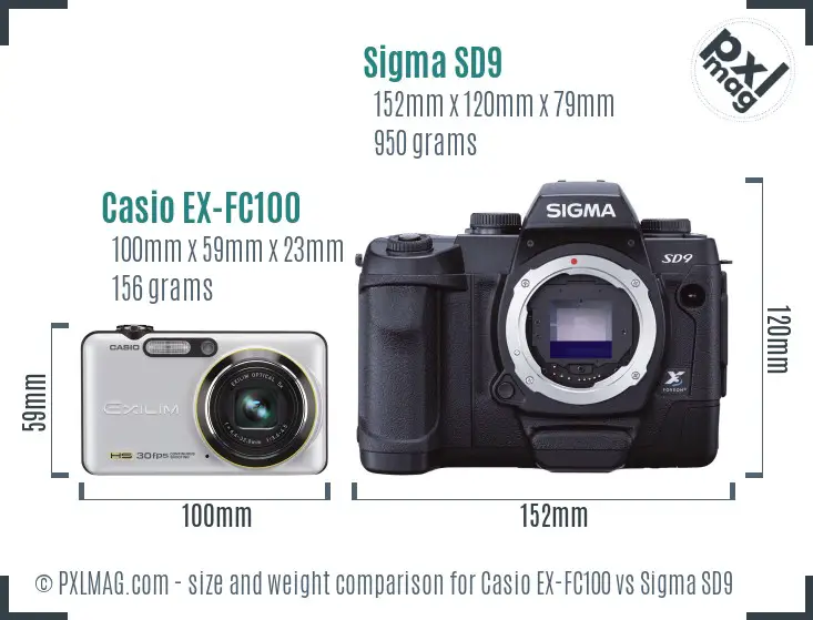 Casio EX-FC100 vs Sigma SD9 size comparison