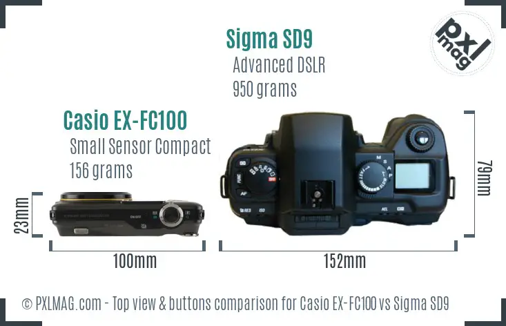 Casio EX-FC100 vs Sigma SD9 top view buttons comparison