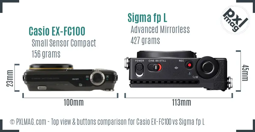Casio EX-FC100 vs Sigma fp L top view buttons comparison