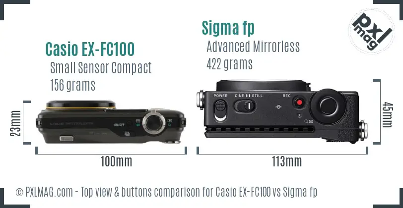 Casio EX-FC100 vs Sigma fp top view buttons comparison