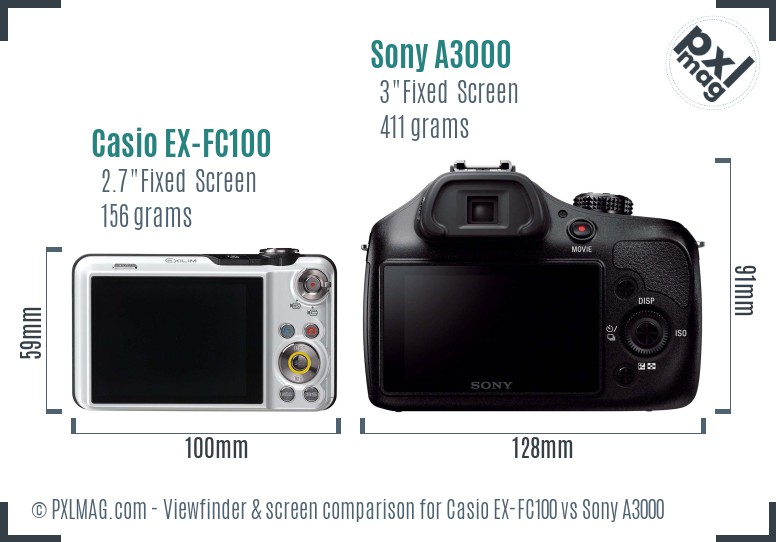 Casio EX-FC100 vs Sony A3000 Screen and Viewfinder comparison