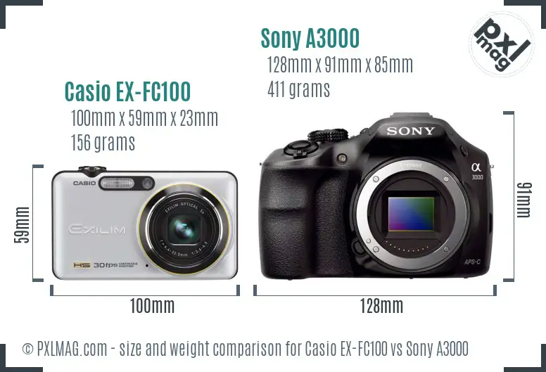 Casio EX-FC100 vs Sony A3000 size comparison
