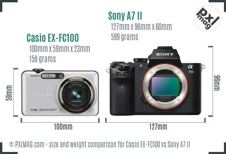 Casio EX-FC100 vs Sony A7 II size comparison