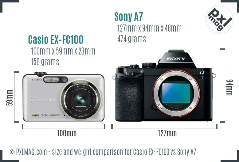 Casio EX-FC100 vs Sony A7 size comparison