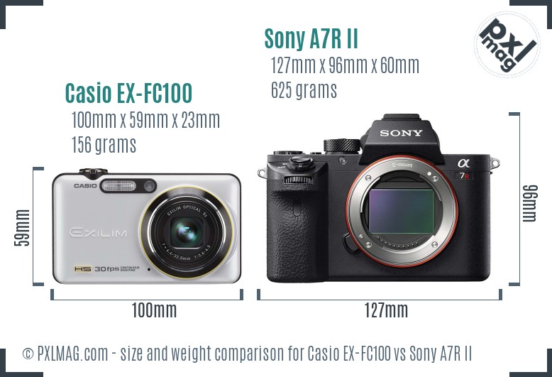 Casio EX-FC100 vs Sony A7R II size comparison