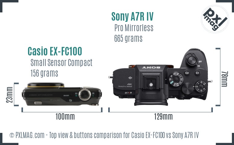 Casio EX-FC100 vs Sony A7R IV top view buttons comparison