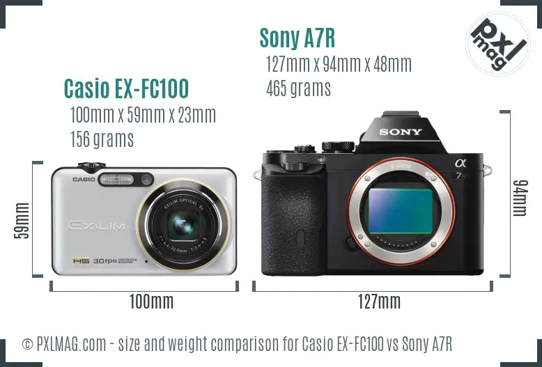 Casio EX-FC100 vs Sony A7R size comparison