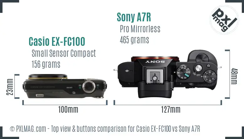 Casio EX-FC100 vs Sony A7R top view buttons comparison