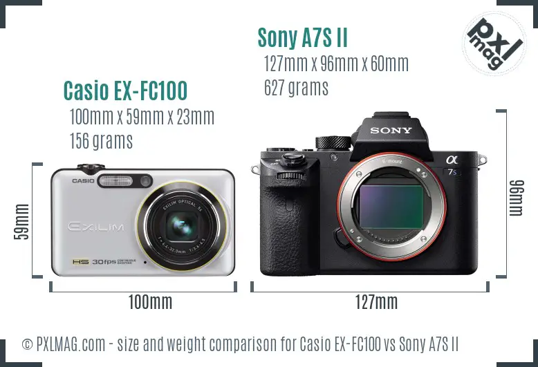 Casio EX-FC100 vs Sony A7S II size comparison