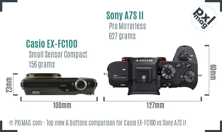 Casio EX-FC100 vs Sony A7S II top view buttons comparison