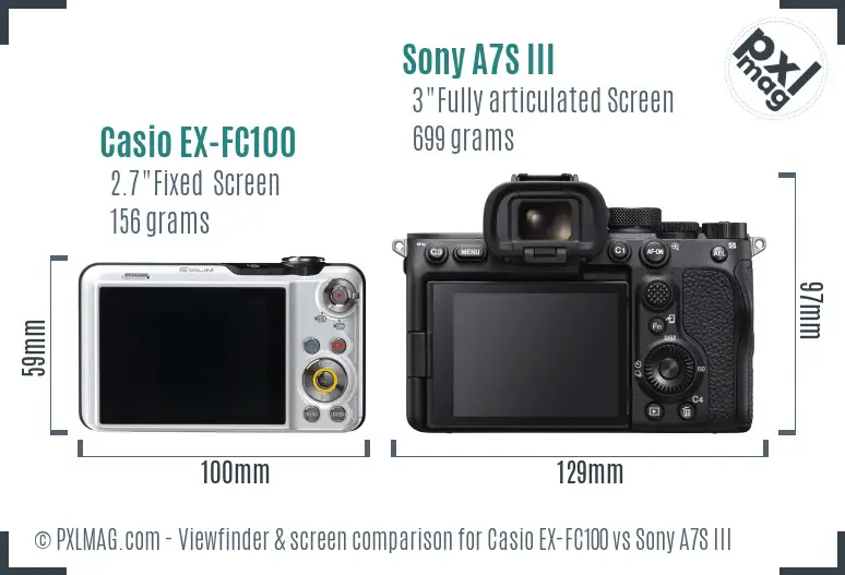 Casio EX-FC100 vs Sony A7S III Screen and Viewfinder comparison