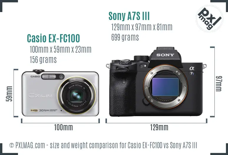 Casio EX-FC100 vs Sony A7S III size comparison