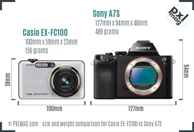 Casio EX-FC100 vs Sony A7S size comparison