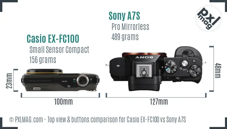 Casio EX-FC100 vs Sony A7S top view buttons comparison