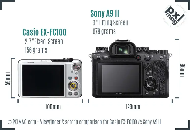 Casio EX-FC100 vs Sony A9 II Screen and Viewfinder comparison