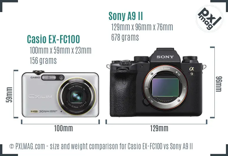 Casio EX-FC100 vs Sony A9 II size comparison
