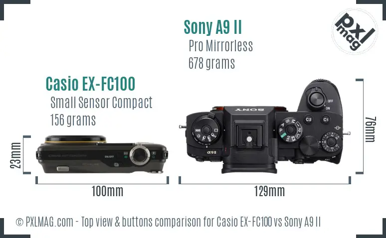 Casio EX-FC100 vs Sony A9 II top view buttons comparison
