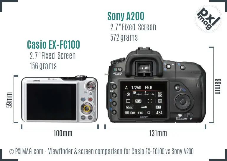 Casio EX-FC100 vs Sony A200 Screen and Viewfinder comparison