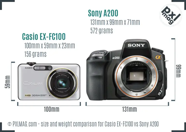 Casio EX-FC100 vs Sony A200 size comparison