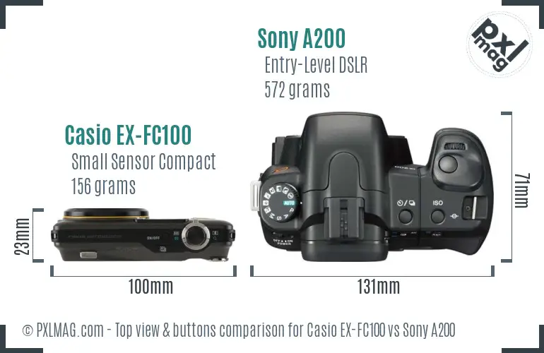 Casio EX-FC100 vs Sony A200 top view buttons comparison